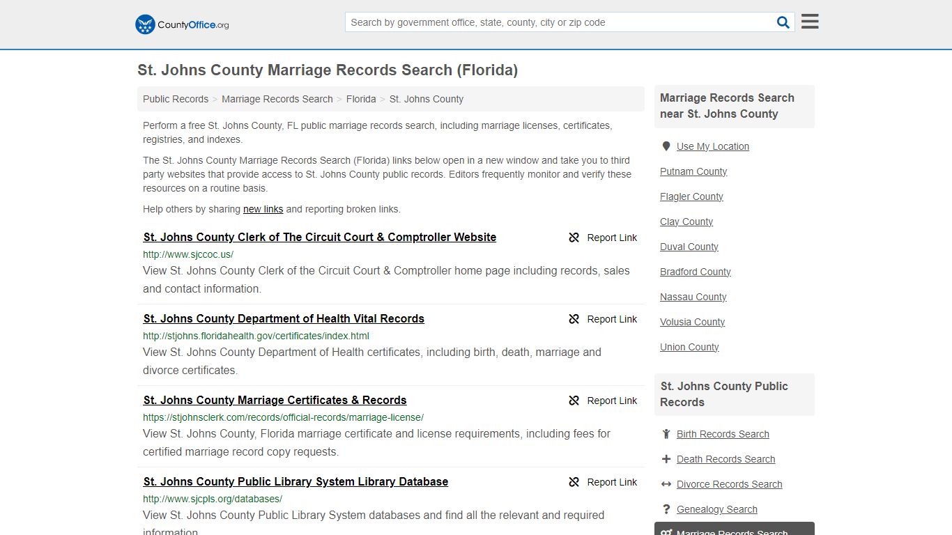 St. Johns County Marriage Records Search (Florida)