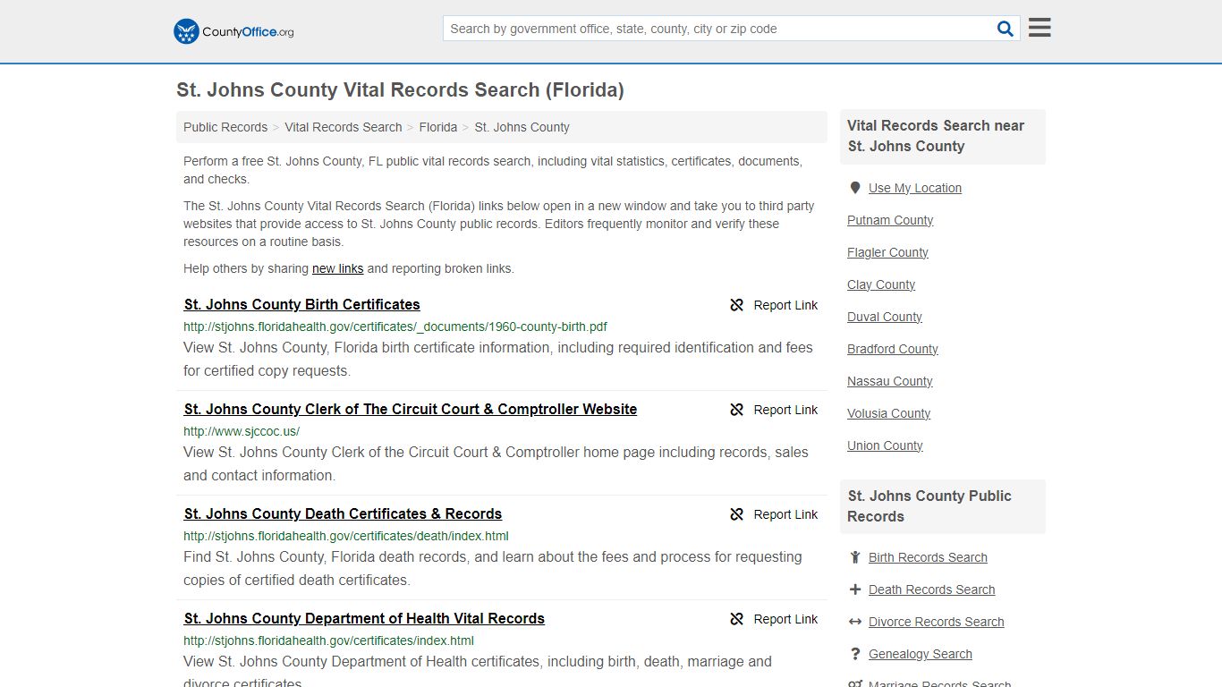 St. Johns County Vital Records Search (Florida) - County Office