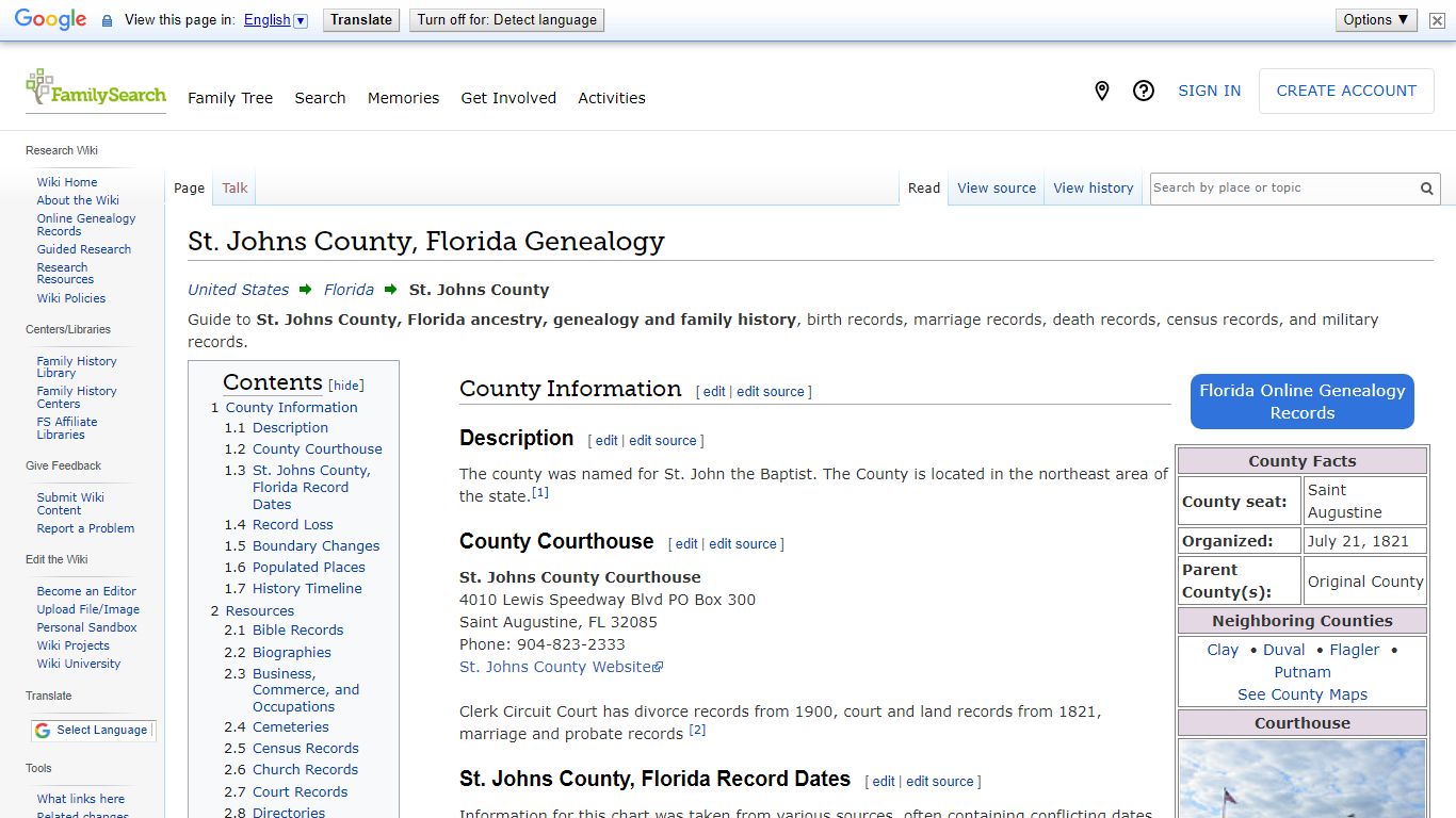 St. Johns County, Florida Genealogy • FamilySearch
